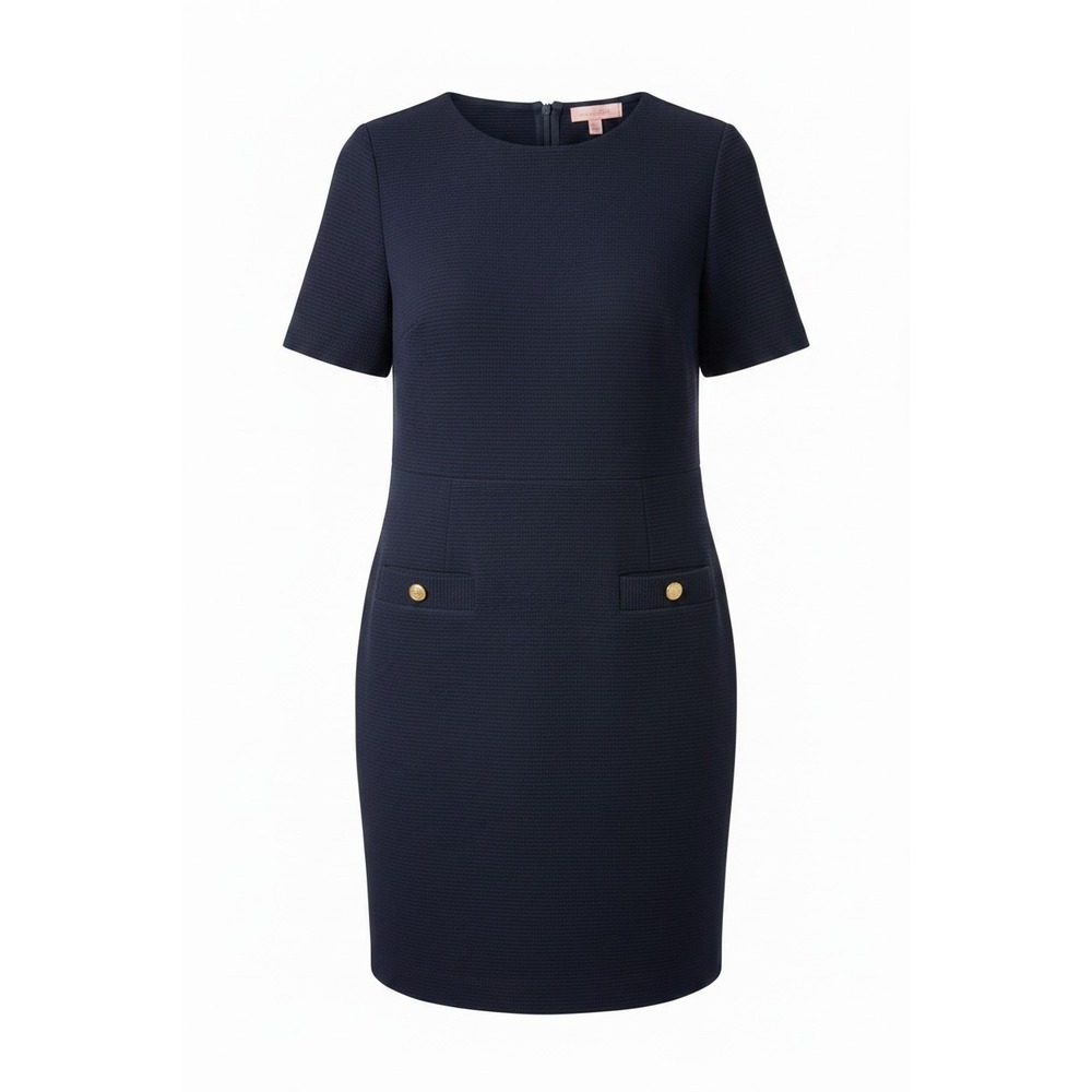 Lilly Pulitzer Layton Shift Dress Sz XS Navy Textured Ottoman Gold Button Preppy